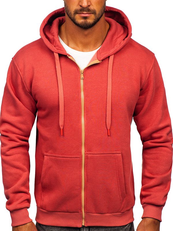 Herren Warmer Kapuzenpullover mit Reißverschluss Lachsrot Bolf 2008