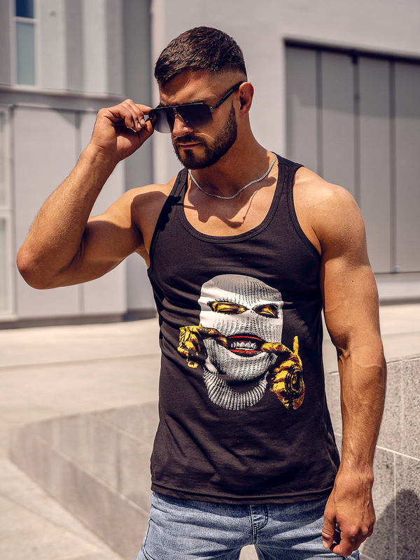Herren Tank Top mit Motiv Schwarz Bolf 14844A