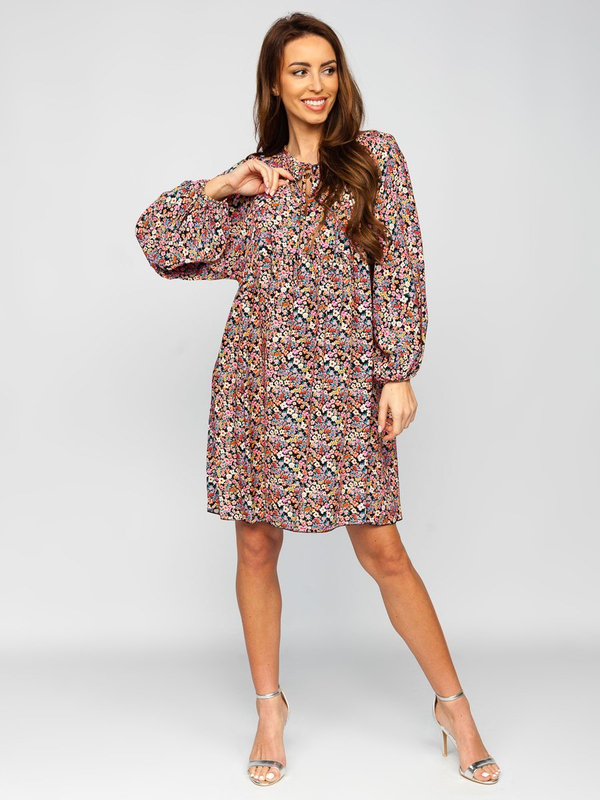 Damen Kleid Blumenkleid Schwarz Bolf 3019