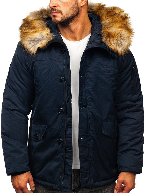 Herren Winterjacke Parka Dunkelblau Bolf JK355