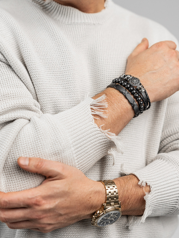 schwarze Herren Armbänder im Set TT1138-3P 3 Bolf PACK