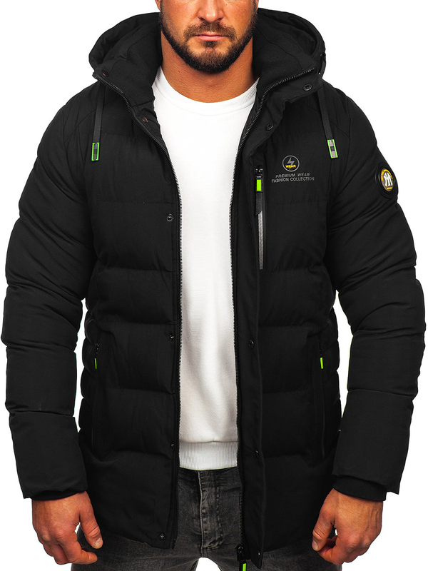 Herren Lange Gepolsterte Winterjacke Schwarz Bolf 22M57
