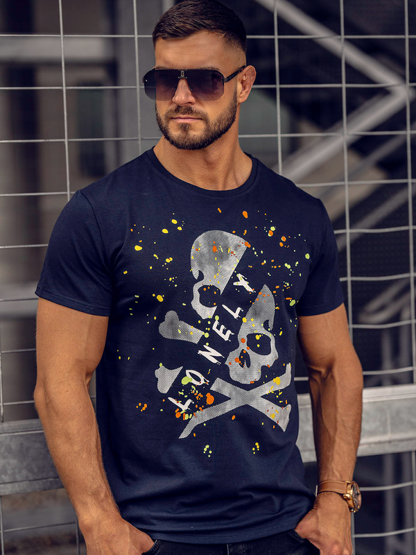Bolf Herren T-Shirt mit Motiv Dunkelblau  Y70008A