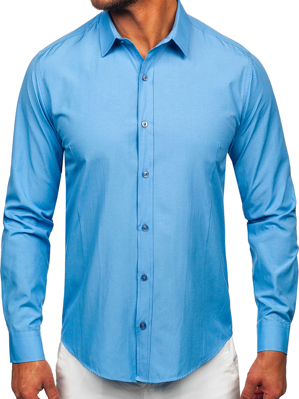 Herren Elegantes Langarmhemd Hellblau Bolf 1703