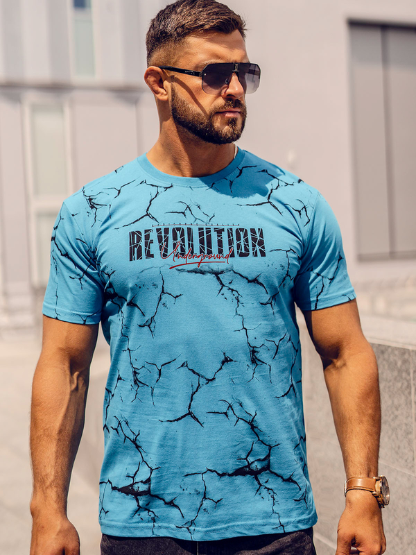 Herren Baumwoll T-Shirt mit Motiv Türkis Bolf 14717A