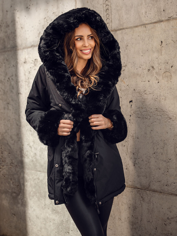 Damen Winterjacke Parka mit Kapuze Schwarz Bolf 11Z8085A