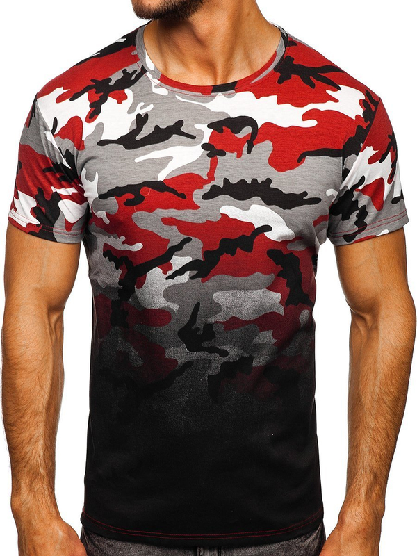 Herren T-Shirt mit Motiv Camo Grau-Weinrot Bolf S808