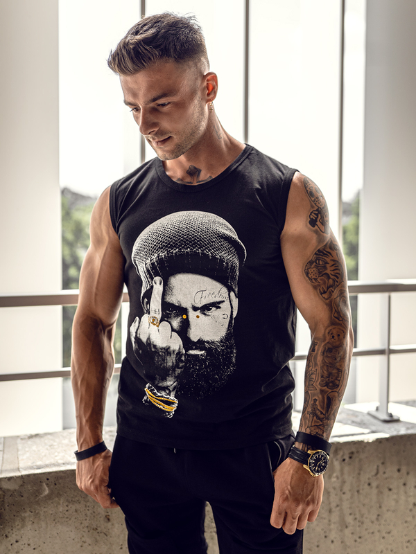 Herren T-Shirt Tank Top mit Motiv Schwarz Bolf 14812A