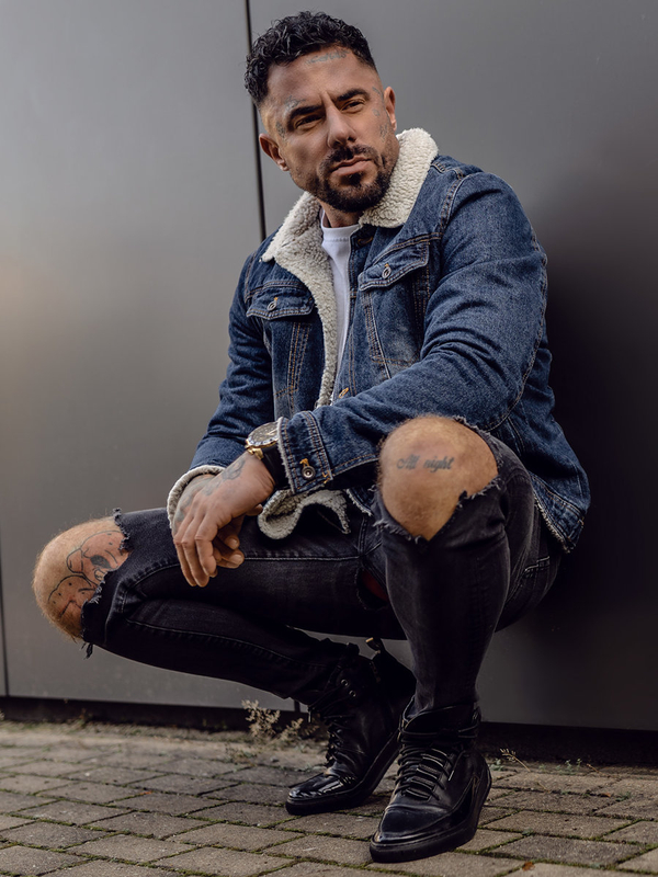 Herren Jeansjacke Trucker mit Taddyfell Kragen Warm gefüttert Dunkalblau Bolf 1155B