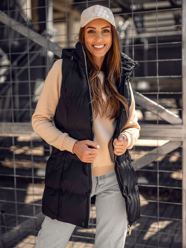 Damen Lange Steppweste Schwarz Bolf 5M721A